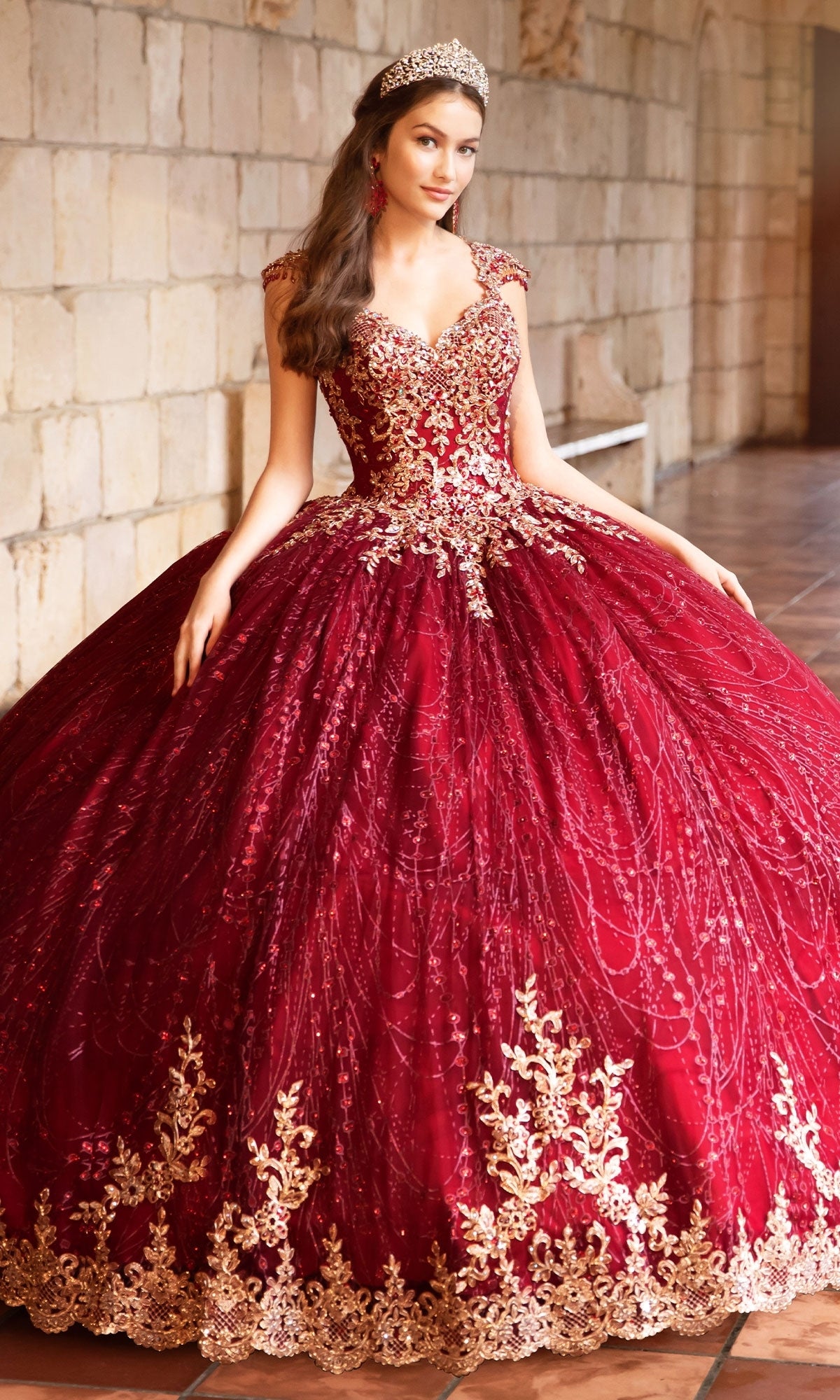 Cap-Sleeve Quinceanera Dress: Princesa PR21964