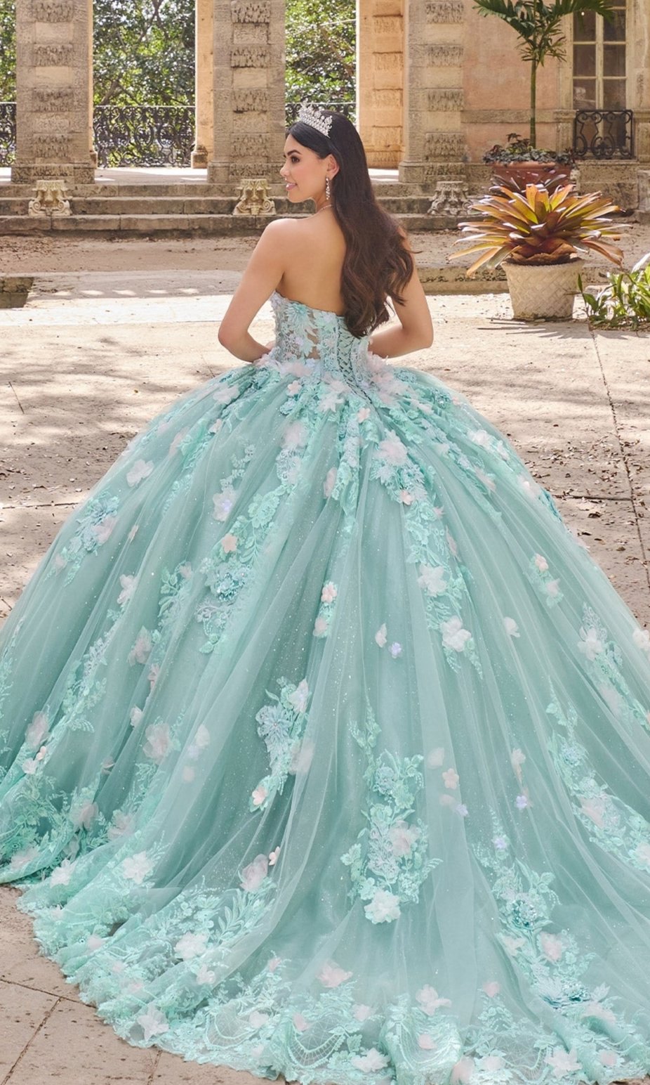 Floral Mint Quinceanera Dress: Princesa PR30133