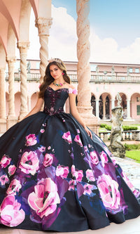 Pink Floral Black Quinceanera Dress: Princesa PR30151