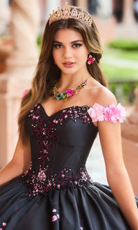 Pink Floral Black Quinceanera Dress: Princesa PR30151