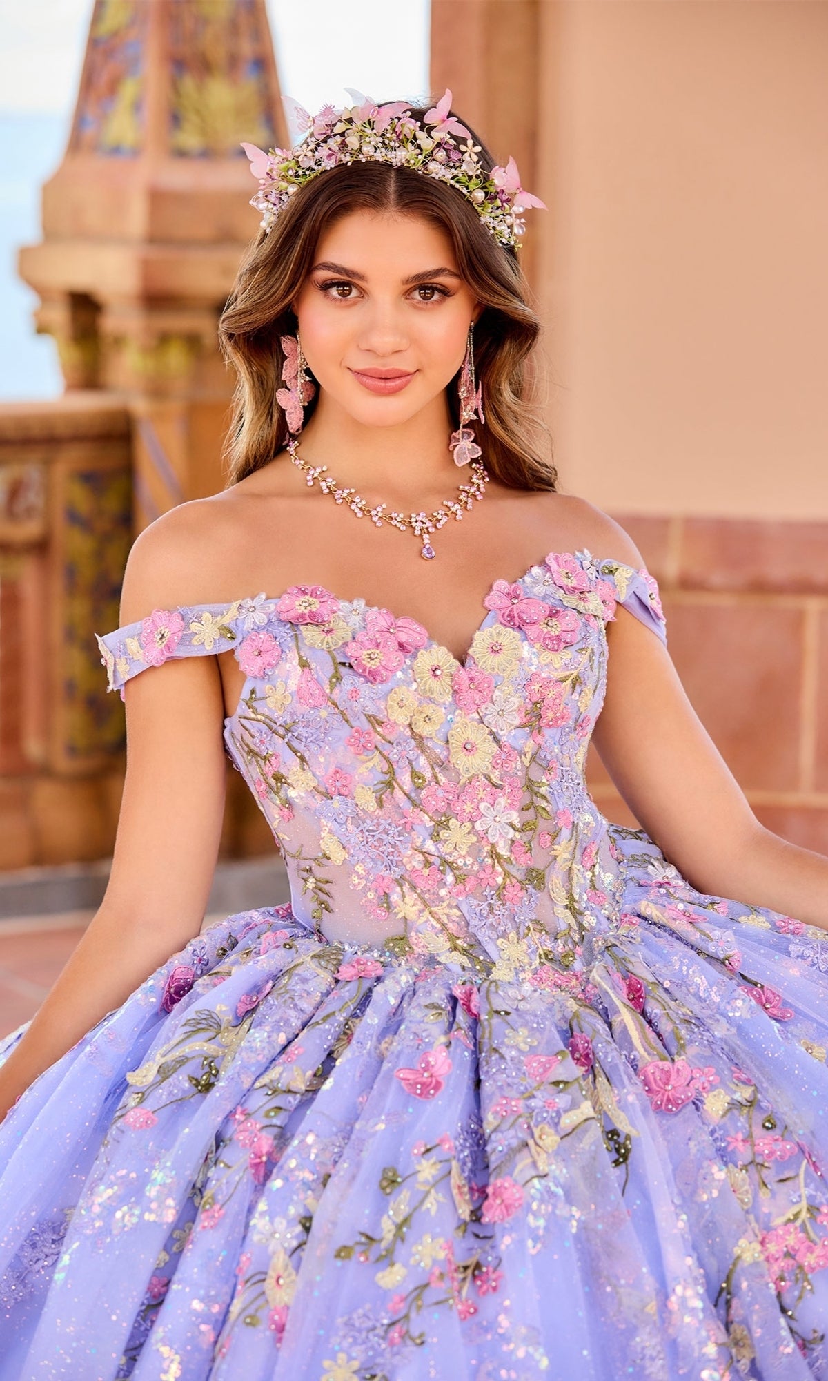 Princesa PR30155 Long Quinceanera Dress Champagne Multi 2