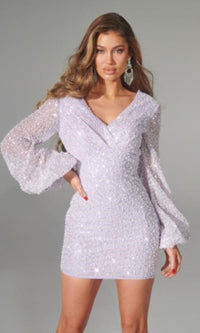 Embellished Long-Sleeve Homecoming Dress PS23003