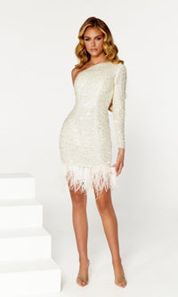 One-Sleeve Short Sequin Homecoming Dress PS23016