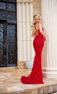 Feather Red Prom Dress: Portia & Scarlett PS24325