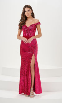 Off-the-Shoulder Long Sequin Prom Dress 14158