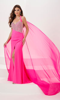 Beaded-Bodice Draped Long Prom Dress 14175