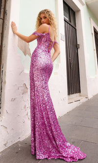 Cold-Shoulder Long Sequin Prom Dress Q1389