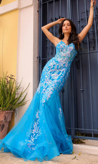 Sequin-Lace Long Neon Mermaid Prom Dress Q1390