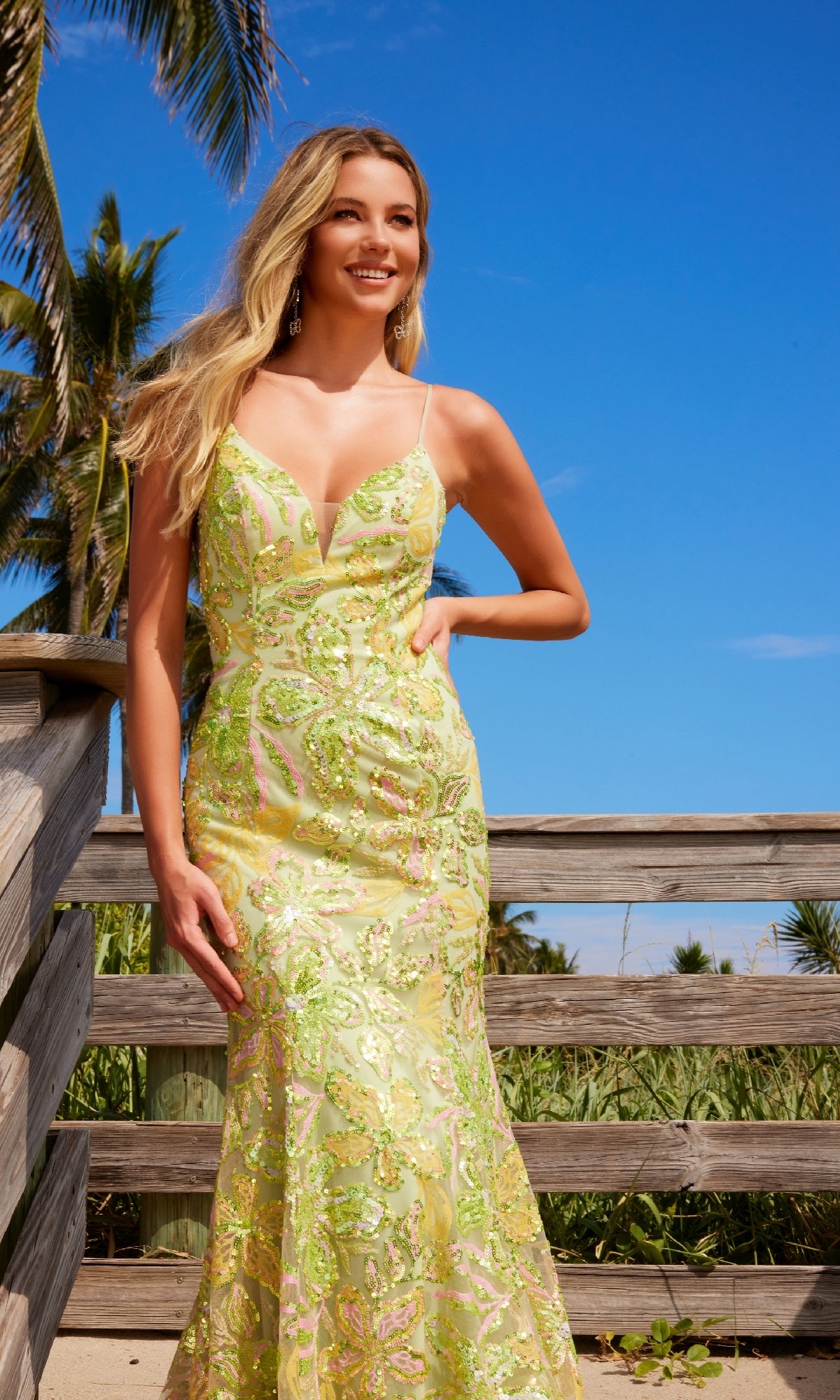 Sequin-Floral Long Prom Gown: Nox Anabel Q1540