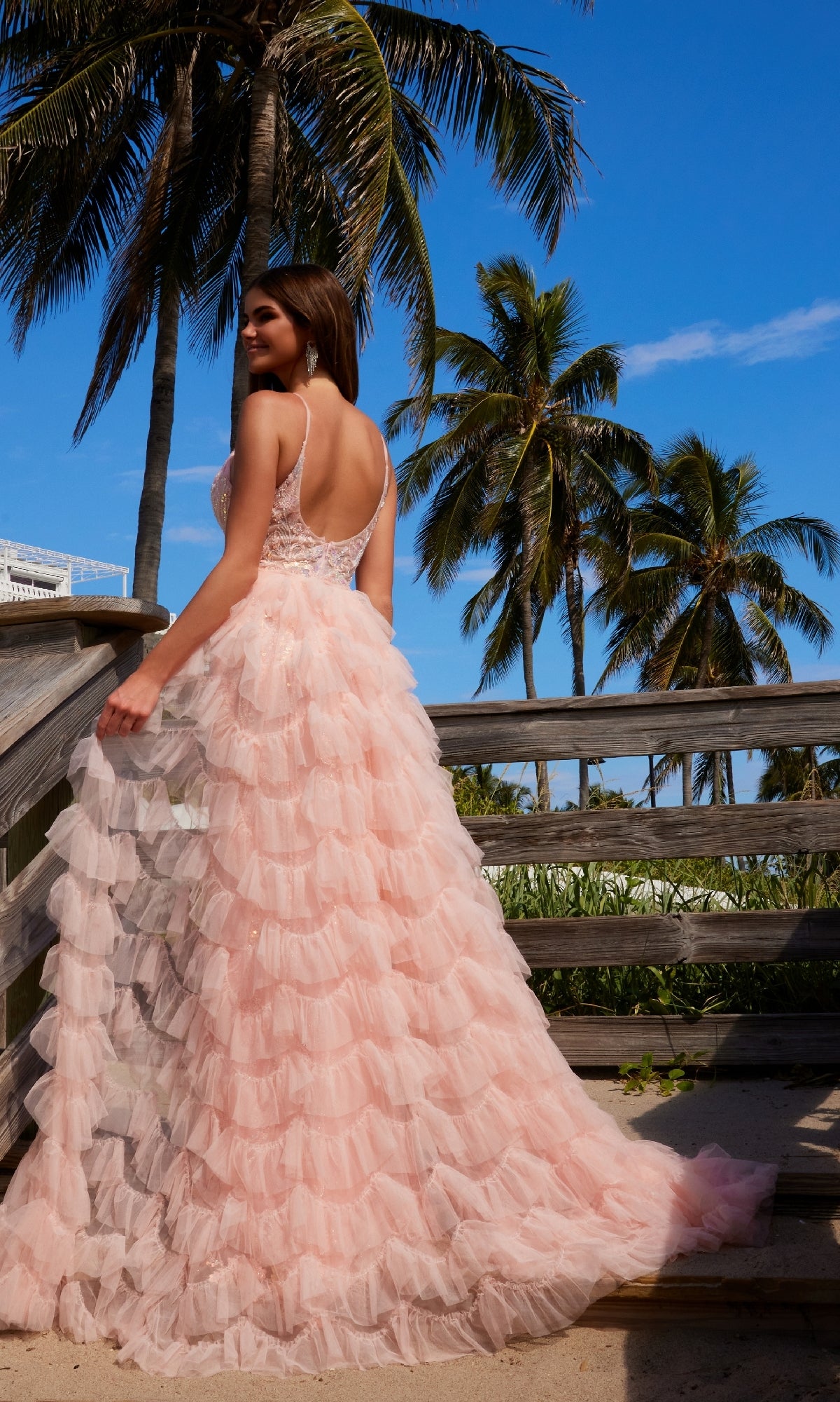 Ruffled Long Beaded Prom Dress: Nox Anabel Q1542