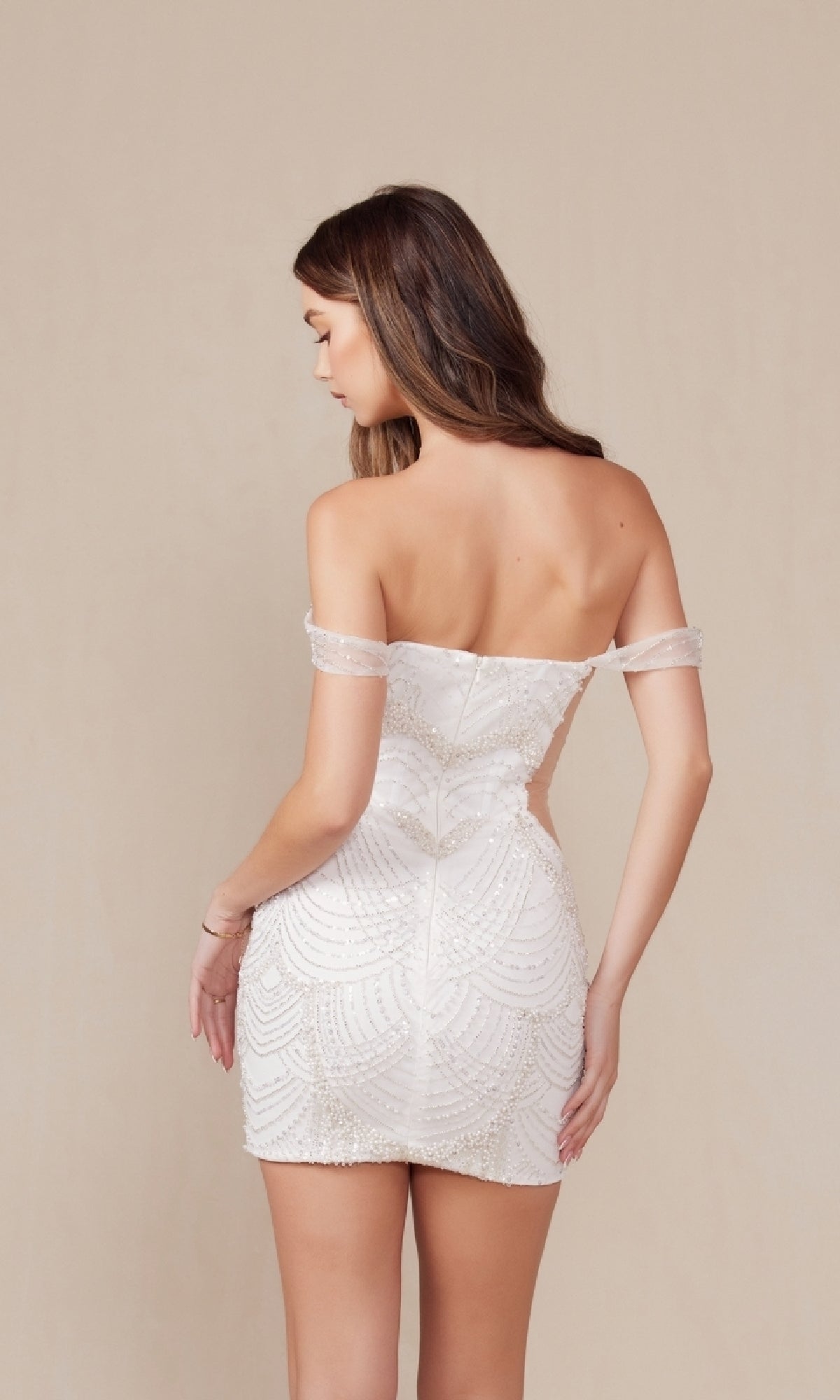 Short White Sequin Hoco Dress: Nox Anabel Q839W