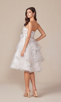 Strapless Floral-Print Midi Homecoming Dress Q842