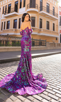 Strapless Sequin-Print Prom Dress R1268