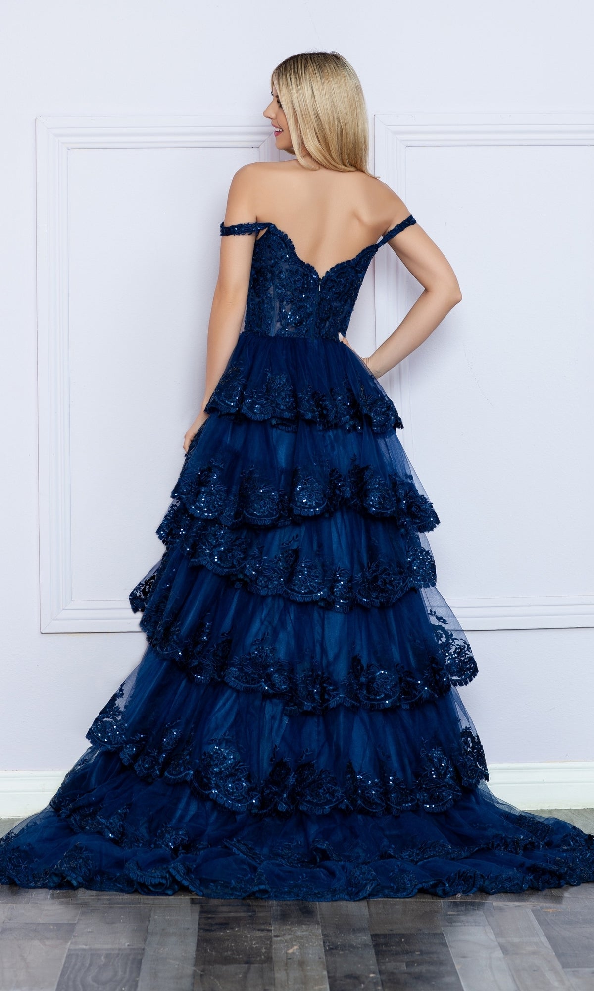 Nox Anabel Off-the-Shoulder Lace Prom Dress R1299