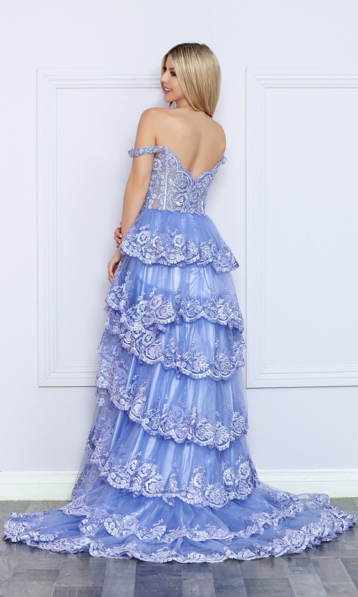 Nox Anabel Off-the-Shoulder Lace Prom Dress R1299