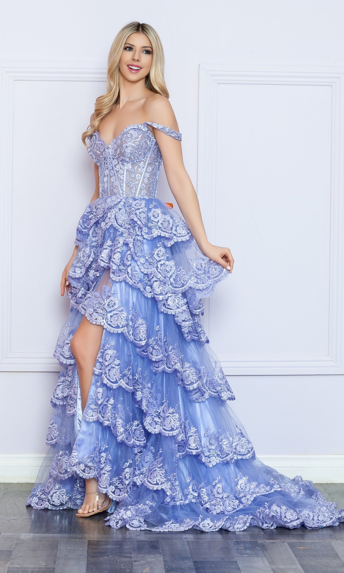 Nox Anabel Off-the-Shoulder Lace Prom Dress R1299