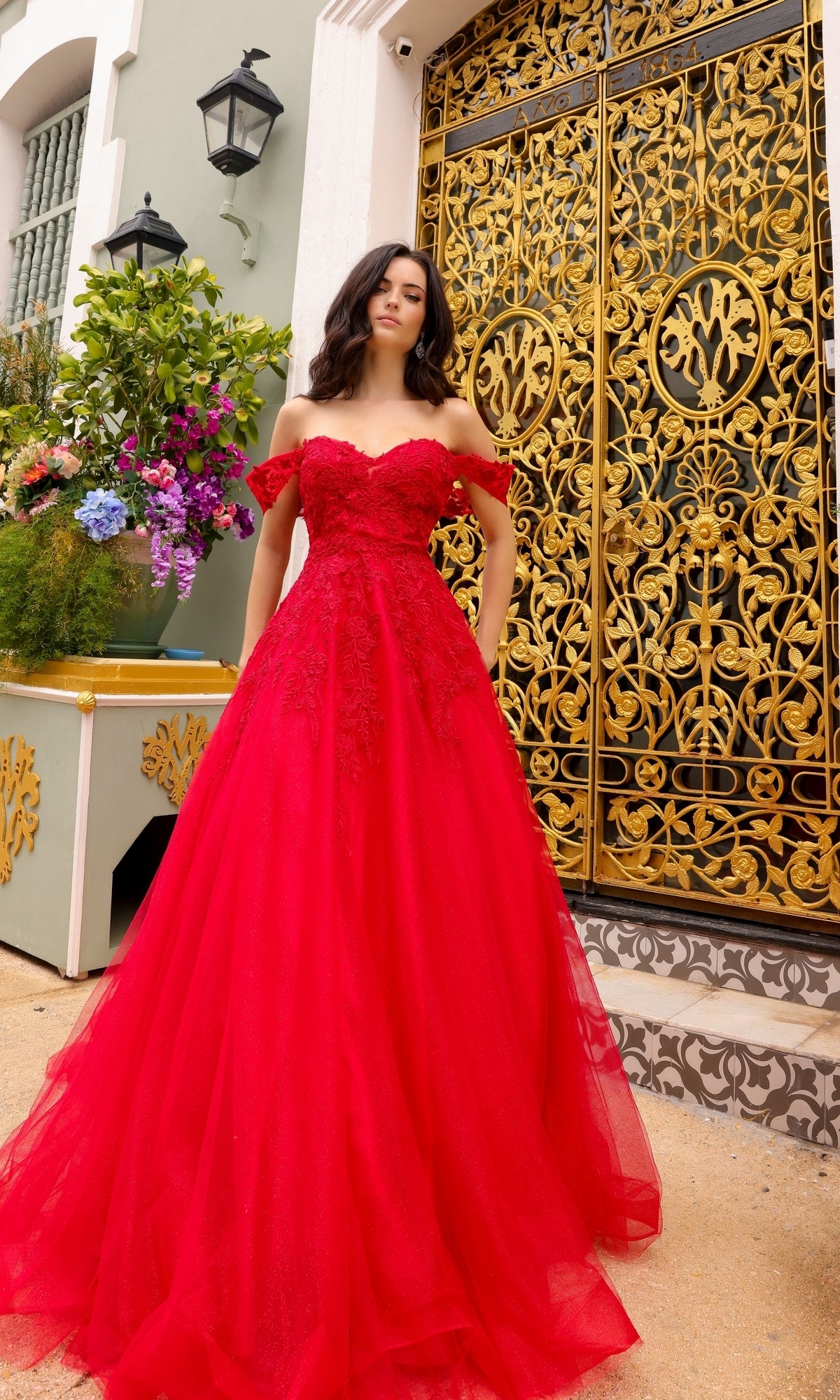 Off-the-Shoulder Long Tulle Prom Ball Gown R1303