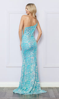 One-Shoulder Long Sequin-Print Prom Dress R1308