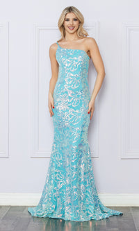 One-Shoulder Long Sequin-Print Prom Dress R1308