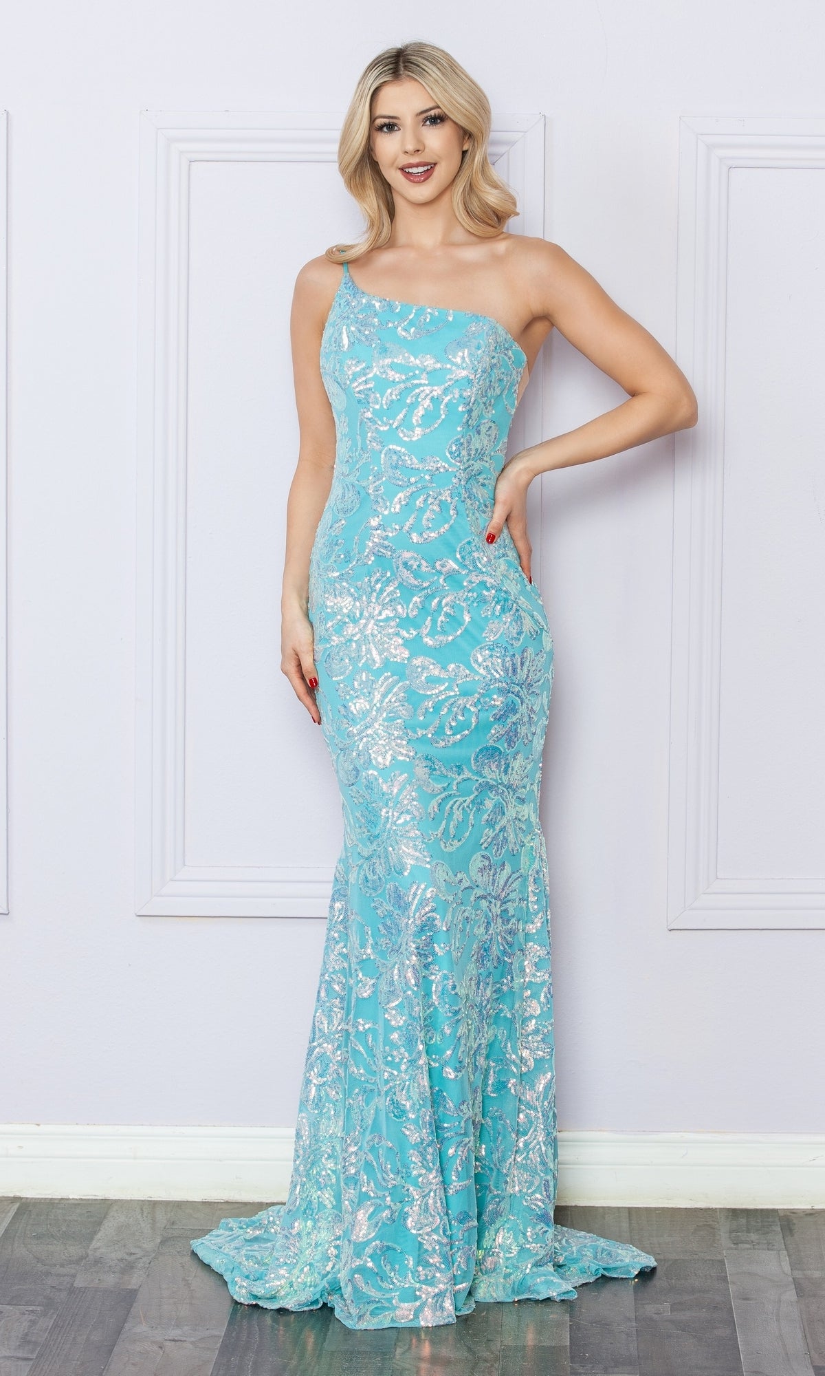 Aqua Sequin Prom Dresses