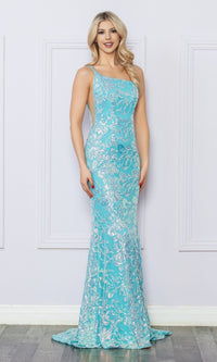 One-Shoulder Long Sequin-Print Prom Dress R1308