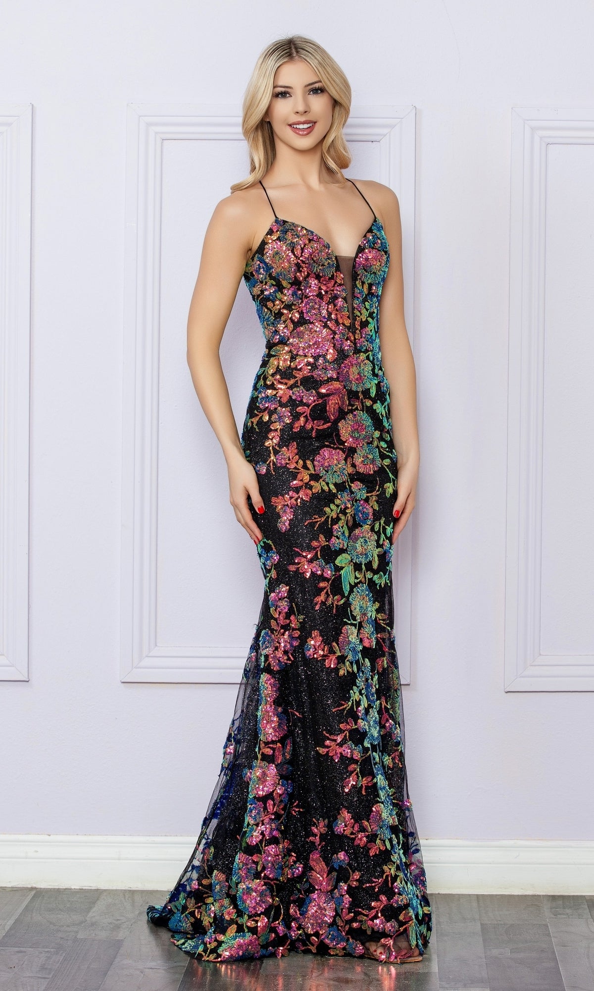 Cut-Out Sequin-Print Long Prom Dress R1439