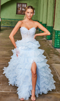 Strapless Ruffled Prom Ball Gown: Nox Anabel R1688