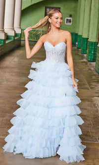 Strapless Ruffled Prom Ball Gown: Nox Anabel R1688