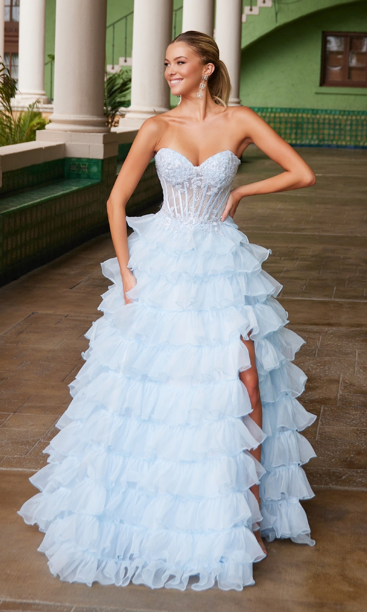 Strapless Ruffled Prom Ball Gown: Nox Anabel R1688