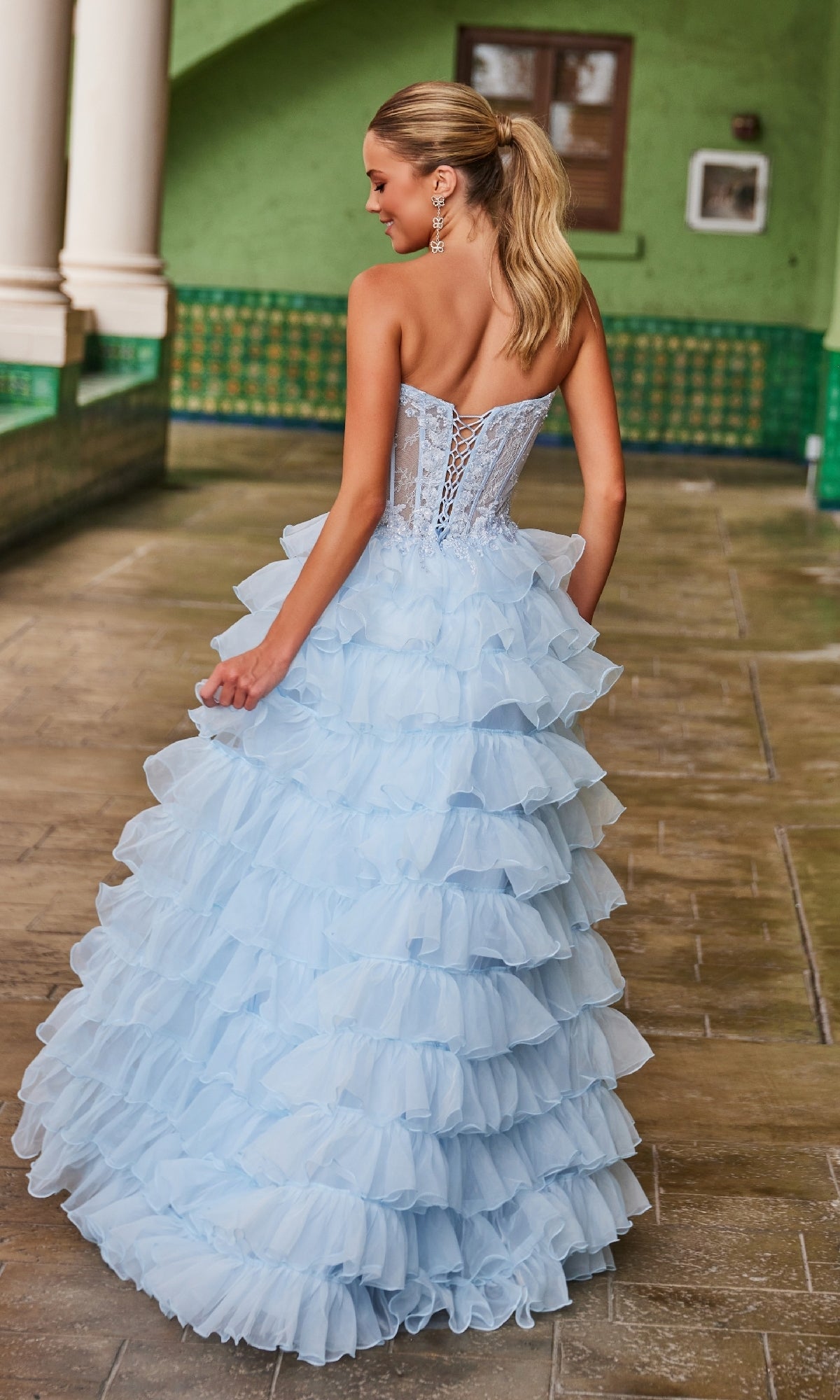 Strapless Ruffled Prom Ball Gown: Nox Anabel R1688