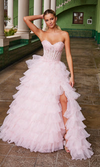 Strapless Ruffled Prom Ball Gown: Nox Anabel R1688