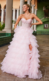 Strapless Ruffled Prom Ball Gown: Nox Anabel R1688