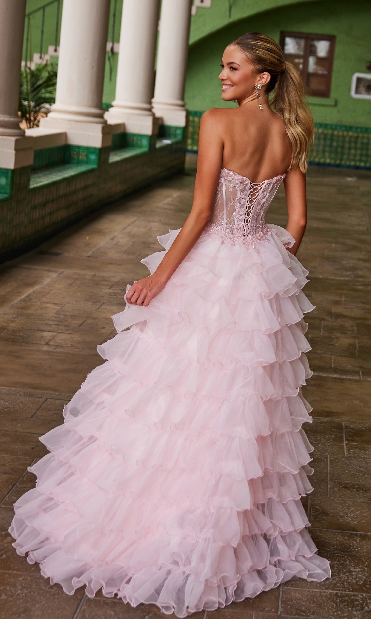 Strapless Ruffled Prom Ball Gown: Nox Anabel R1688