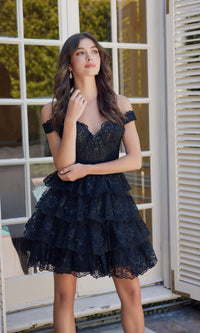 Short Ruffled Lace Hoco Dress: Nox Anabel R877