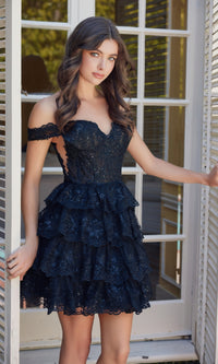 Short Ruffled Lace Hoco Dress: Nox Anabel R877