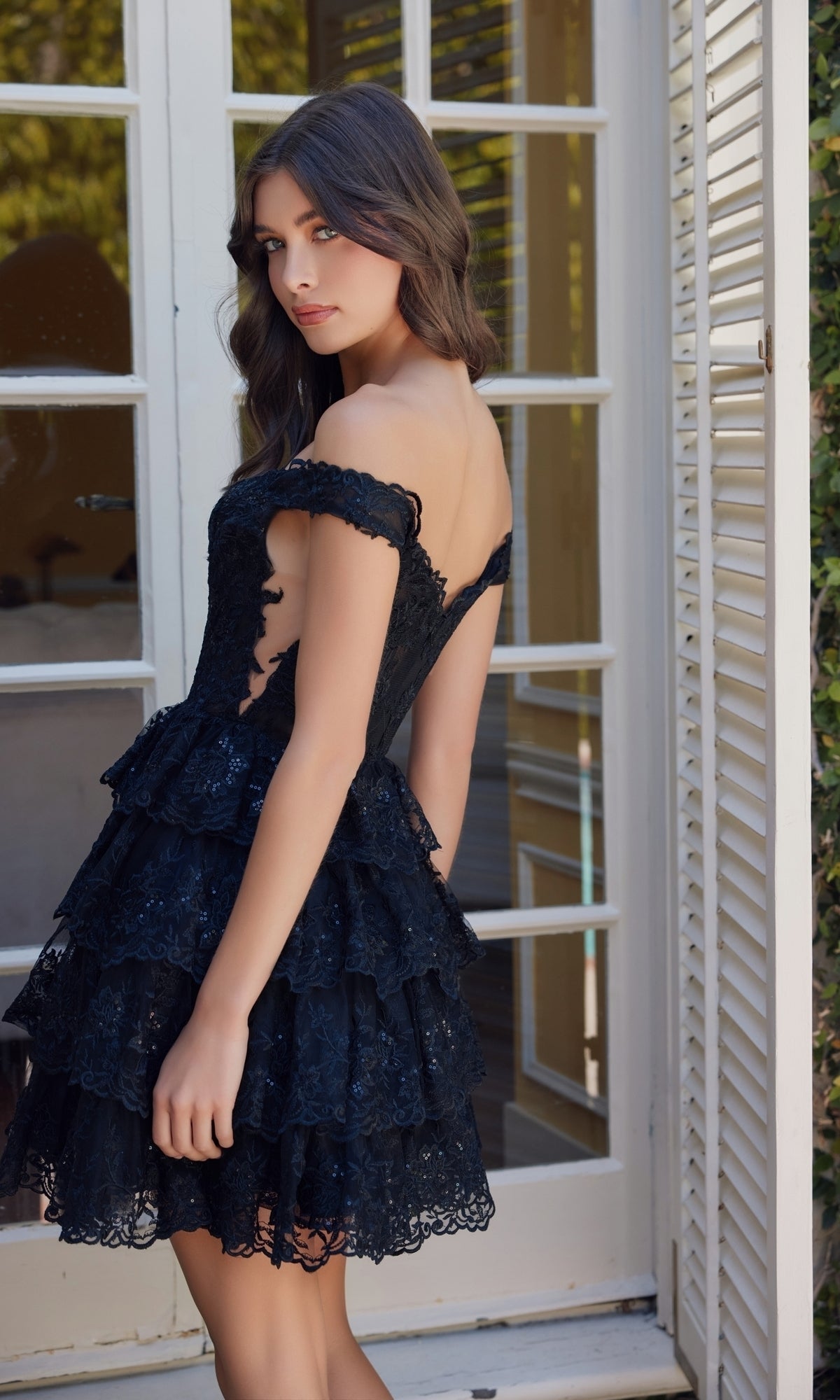 Short Ruffled Lace Hoco Dress: Nox Anabel R877