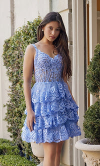 Short Ruffled Homecoming Dress: Nox Anabel R880