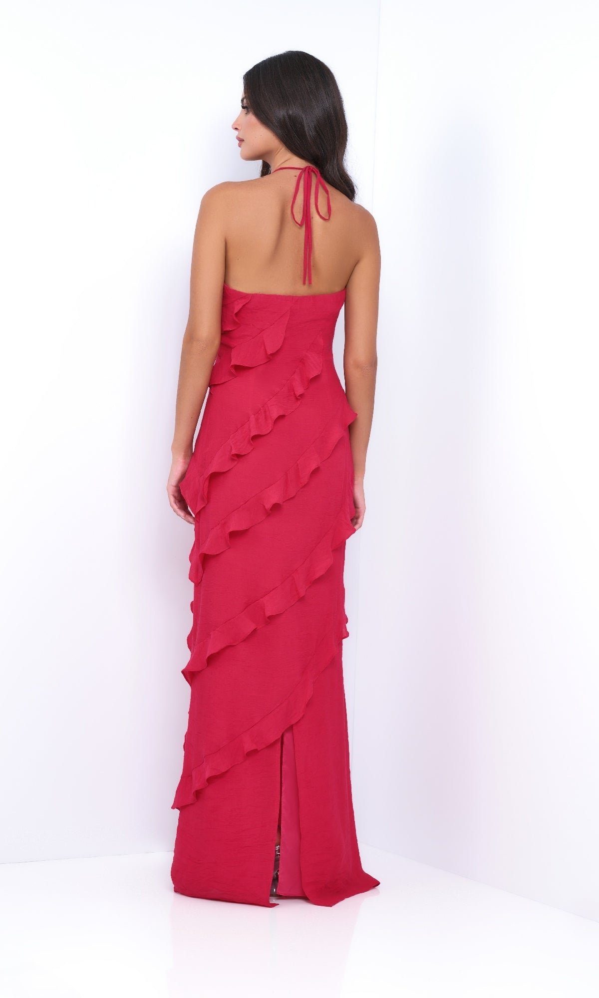 Long V-Neck Ruffle Prom Dress: Remi by Velvi