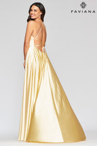 Satin Open-Back Designer Prom Dress by Faviana