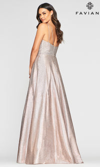 Long Metallic Glitter A-Line Prom Dress by Faviana