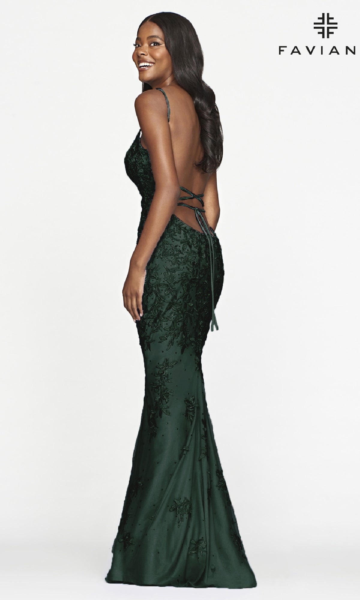 Faviana Lace Embroidery Long Backless Prom Dress