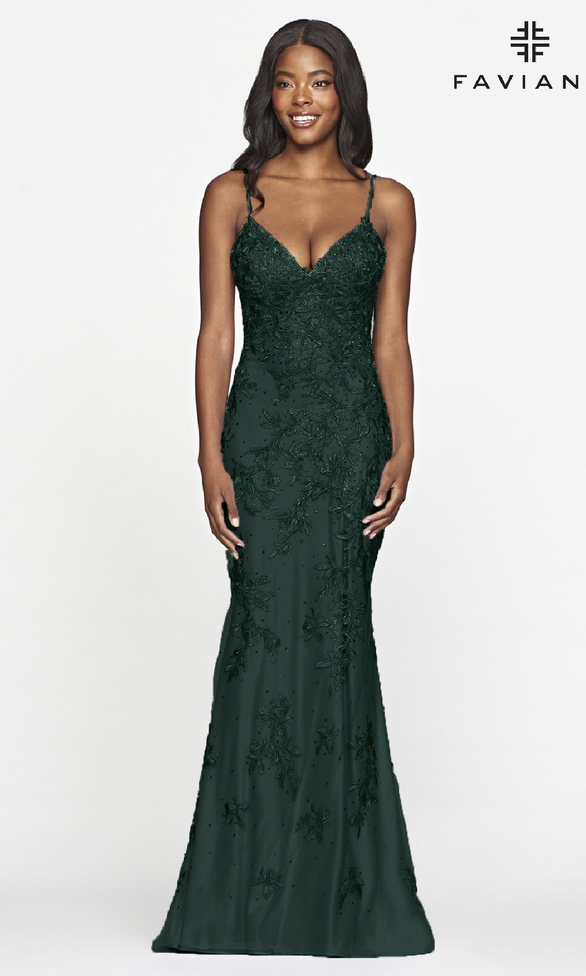 Faviana Lace Embroidery Long Backless Prom Dress