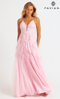 Faviana Embroidered A-Line Long Prom Dress