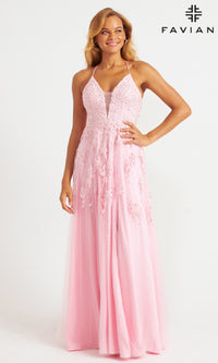 Faviana Embroidered A-Line Long Prom Dress