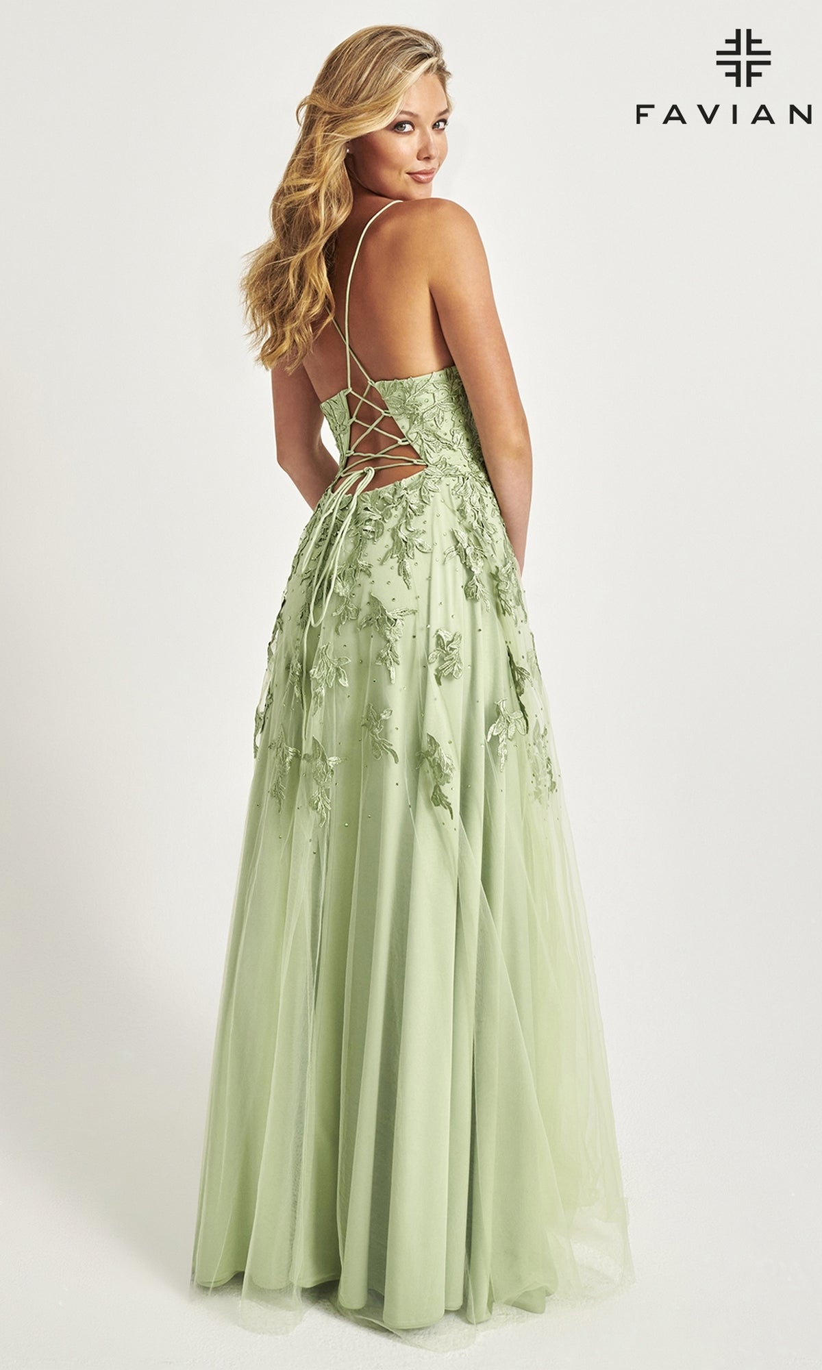 Faviana Embroidered A-Line Long Prom Dress