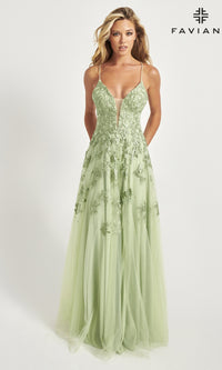 Faviana Embroidered A-Line Long Prom Dress