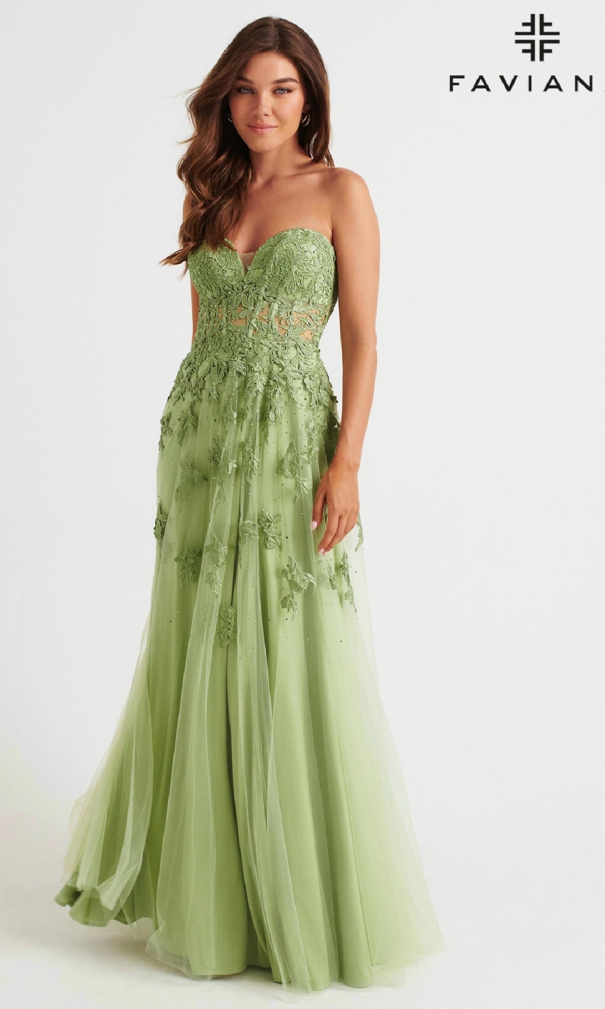 Faviana Strapless Sweetheart Long Lace Prom Dress