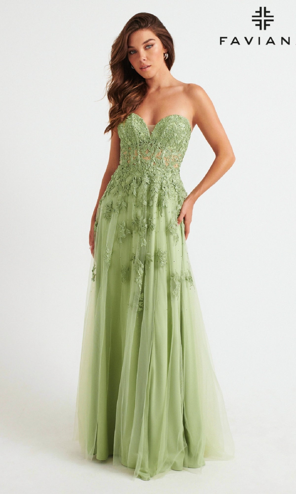 Faviana Strapless Sweetheart Long Lace Prom Dress