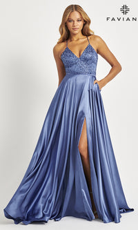 Faviana Beaded-Bodice Long Prom Dress S10870