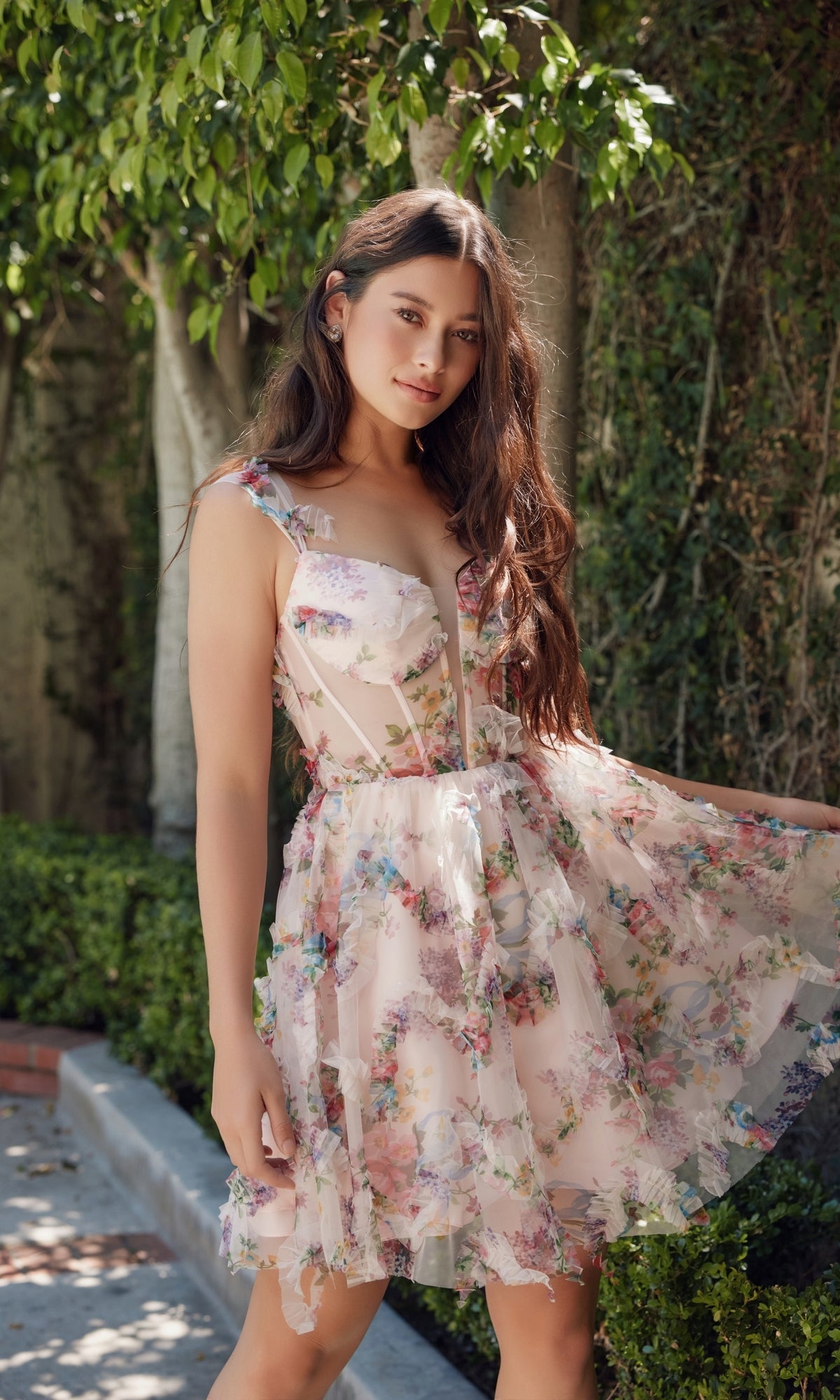 Short Pink Floral-Print Homecoming Dress S849